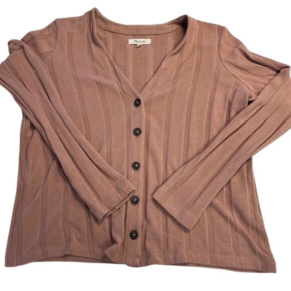 Madewell Ribbed Sweater-Knit Cardigan Lightweight Button Up Brown X-Small - Picture 4 of 8